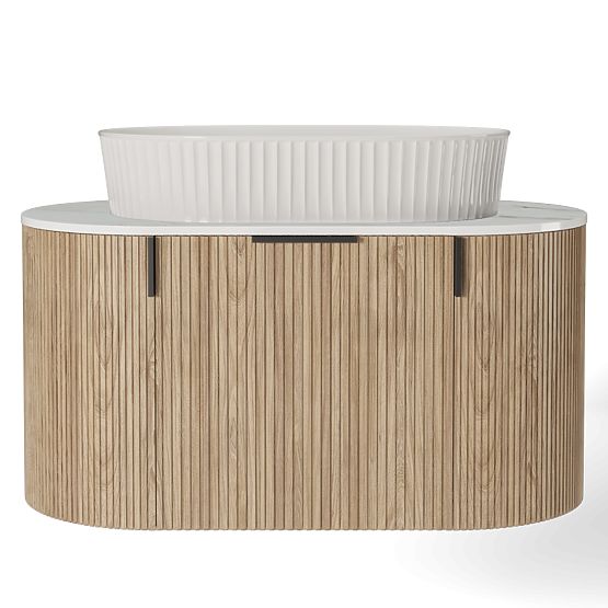 Sada skrinka s doskou a umývadlom La simplicite 80 cm, drážkovaná, zaoblená, Glit White/dub