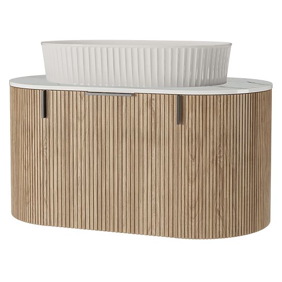 Sada skrinka s doskou a umývadlom La simplicite 80 cm, drážkovaná, zaoblená, Glit White/dub