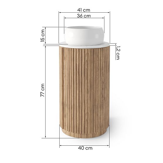 Sada skrinky s doskou a umývadlom La promessa 40 cm, ryhovaná, zaoblená, dub/biela