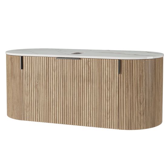 Sada skrinky s doskou a umývadlom La simplicite 100 cm, ryhovaná, zaoblená, Glit White/dub