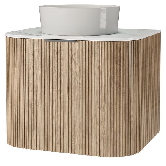Sada skrinky s doskou a umývadlom Matinale 60 cm, ryhovaná, zaoblená, Glit White/akácia