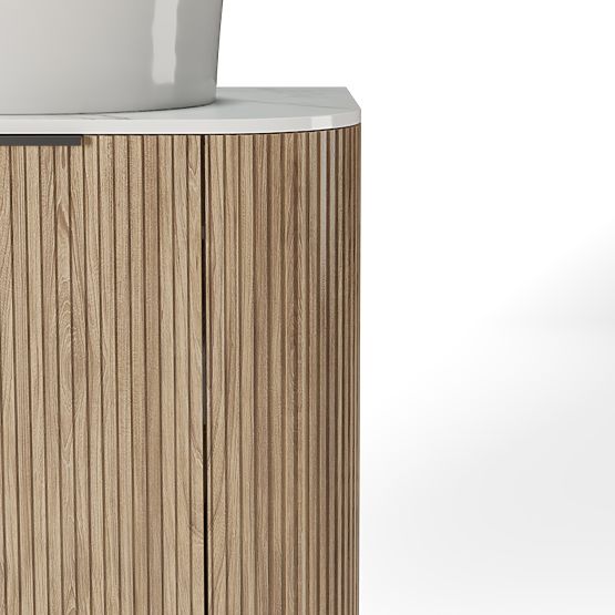 Sada skrinky s doskou a umývadlom Matinale 60 cm, ryhovaná, zaoblená, Glit White/akácia