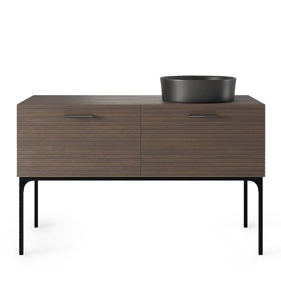 Sada skrinky s umývadlom La Purete 120 cm, drážkovaná, orech/čierna
