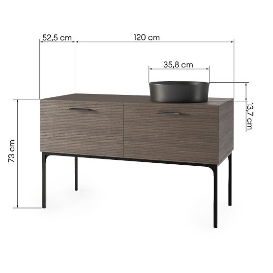 Sada skrinky s umývadlom La Purete 120 cm, drážkovaná, orech/čierna