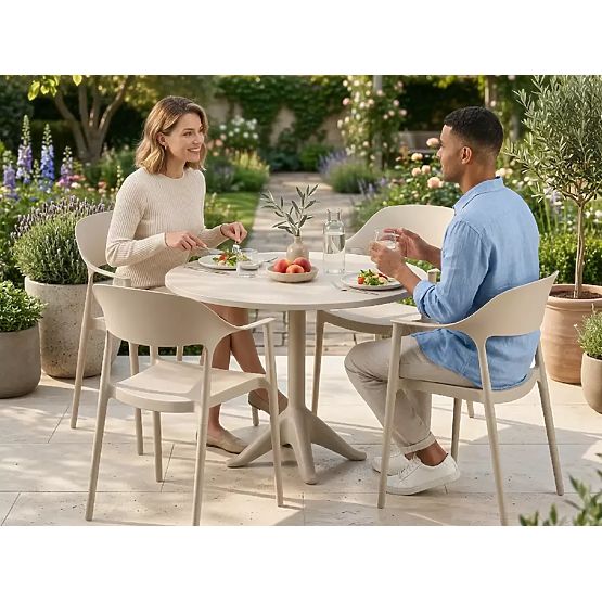 Súprava záhradného nábytku (okrúhly stolík + 4 stoličky) VITA béžová