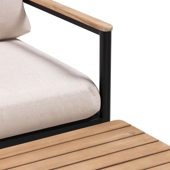 Sada záhradného nábytku Porticello, hliníková, akáciové drevo FSC, teakový vzhľad, béžová/čierna