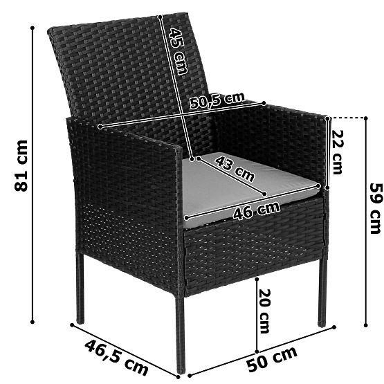 Sada záhradného nábytku z technoratanu MAGNOLIA čierna so sivými vankúšmi