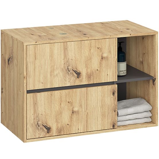 SADA ZÁVESNÉHO KÚPEĽŇOVÉHO NÁBYTKU S OTVORMI VAMI DUB ARTISAN / GRAFIT ŠEDÝ