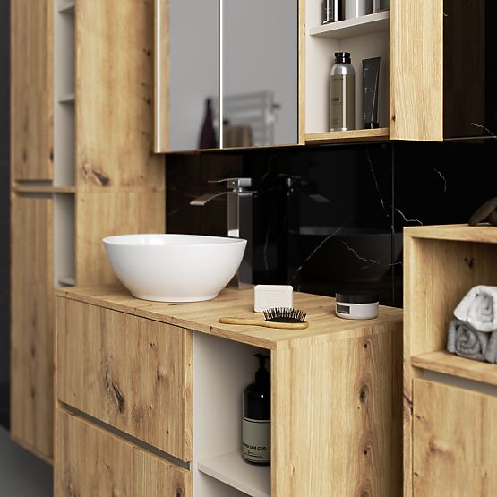 SADA ZÁVESNÉHO KÚPEĽŇOVÉHO NÁBYTKU S OTVORMI VAMI DUB ARTISAN / KAŠMÍR