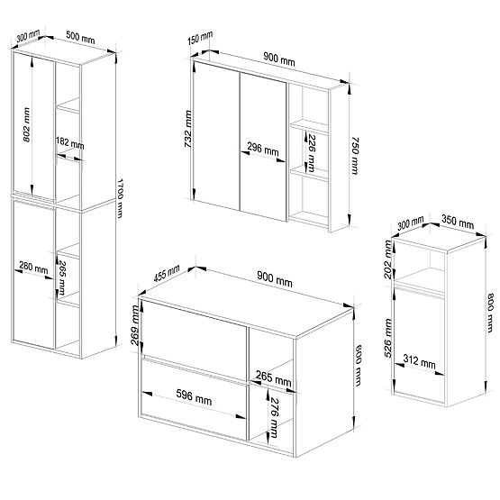 SADA ZÁVESNÉHO KÚPEĽŇOVÉHO NÁBYTKU VAMI DUB ARTISAN / GRAFIT ŠEDÝ