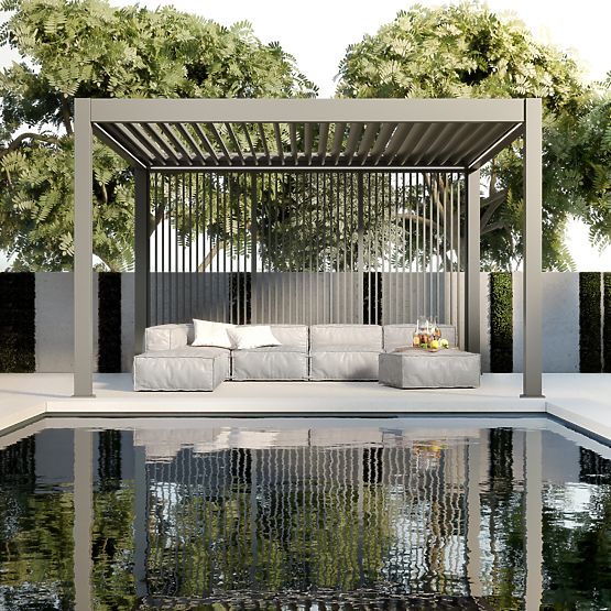 Samostatne stojaca záhradná pergola Lumera z hliníka, 4x4 m, bioklimatická, LED osvetlenie, elektric