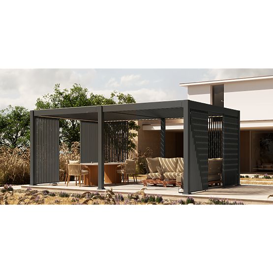 Samostatne stojaca záhradná pergola Lumera z hliníka, 4x6 m, bioklimatická, LED osvetlenie, elektric