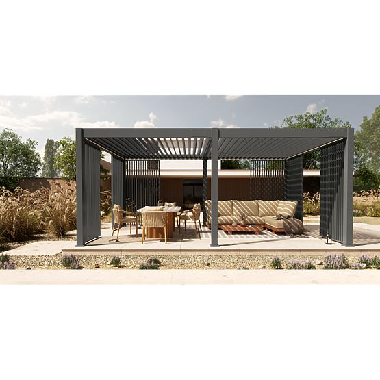 Samostatne stojaca záhradná pergola Lumera z hliníka, 4x6 m, bioklimatická, LED osvetlenie, elektric