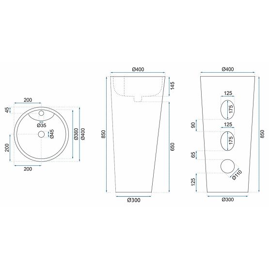 Samostatne stojace keramické umývadlo Blanka Natural Matt Mramor