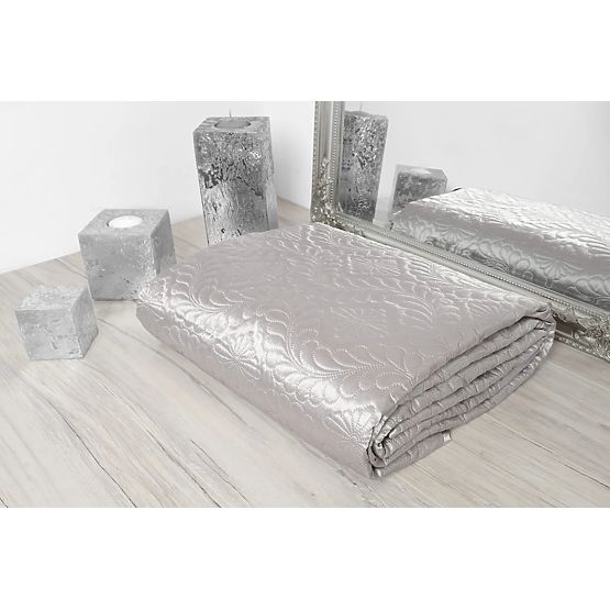 Saténový prehoz Verona + obliečky na vankúše - striebornosivý 220x240 cm