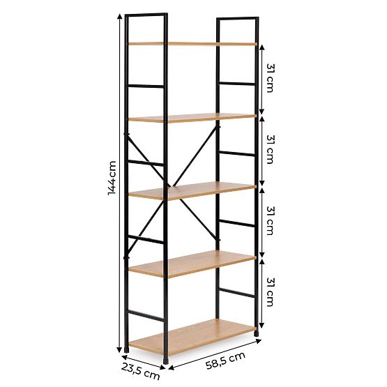 Široký moderný drevený regál LOFT s 5 policami