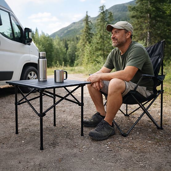 Skladací turistický stôl 53x55 cm kempingový s taškou čierny MultiGarden