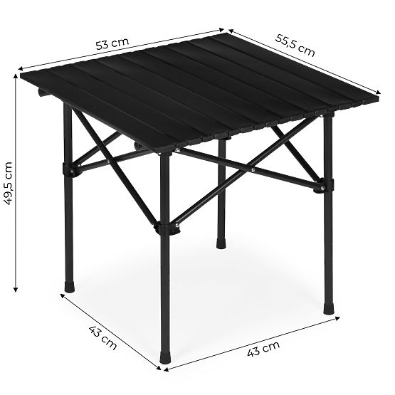 Skladací turistický stôl 53x55 cm kempingový s taškou čierny MultiGarden