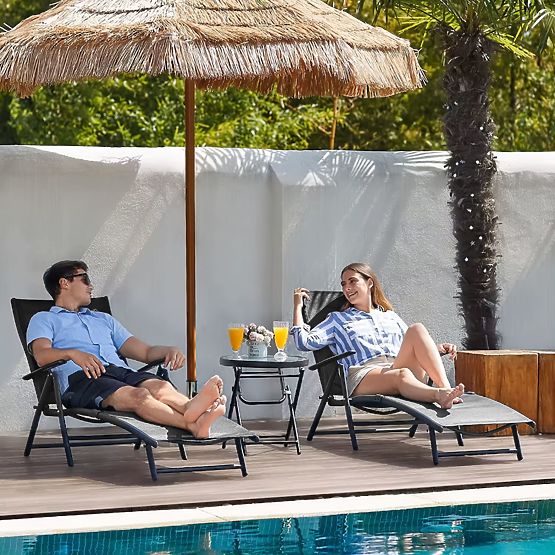Skladacie plážové záhradné ležadlo s nastaviteľným operadlom, oceľová konštrukcia ModernHome