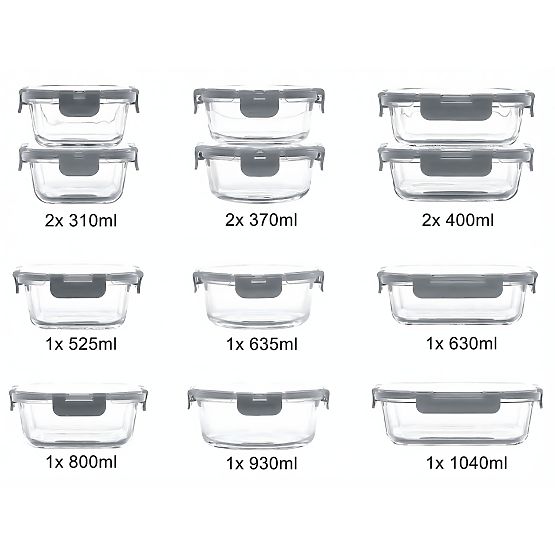 Sklenené nádoby na potraviny CATONIA - sada 12 kusov