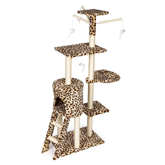 Škrabadlo pre mačky domček strom pelech 138 cm XL Leopardí vzor