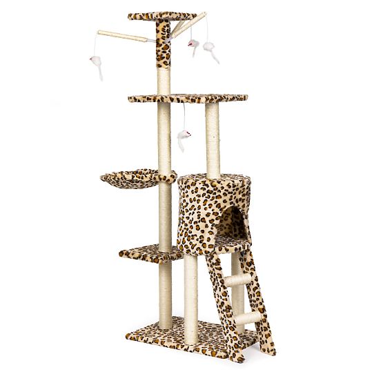 Škrabadlo pre mačky domček strom pelech 138 cm XL Leopardí vzor
