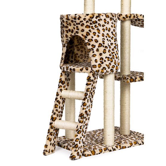 Škrabadlo pre mačky domček strom pelech 138 cm XL Leopardí vzor