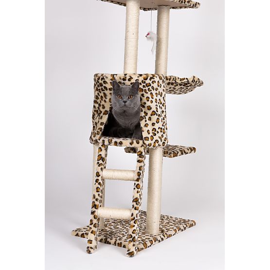 Škrabadlo pre mačky domček strom pelech 138 cm XL Leopardí vzor