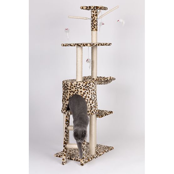 Škrabadlo pre mačky domček strom pelech 138 cm XL Leopardí vzor
