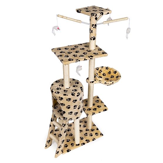 Škrabadlo pre mačky domček strom pelech 138cm xl Odtlačky labiek