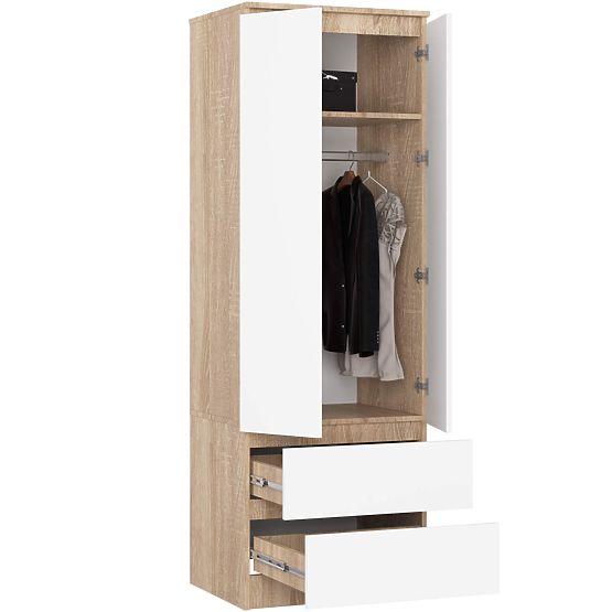 ŠATNÍK STAR S 60 cm 2 DVERÍ 2 ZÁSUVKY SONOMA / BIELA