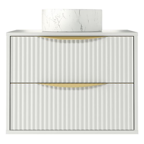 Skrinka pod umývadlo na dosku Avila 2.0, 60 cm, ryhovaná, zlaté úchyty, biela