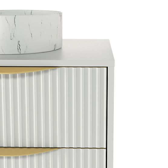 Skrinka pod umývadlo na dosku Avila 2.0, 60 cm, ryhovaná, zlaté úchyty, biela