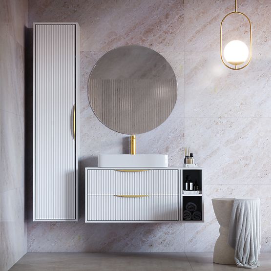 Skrinka pod umývadlo na dosku Avila 2.0, 80 cm, drážkovaná, zlaté úchyty, biela