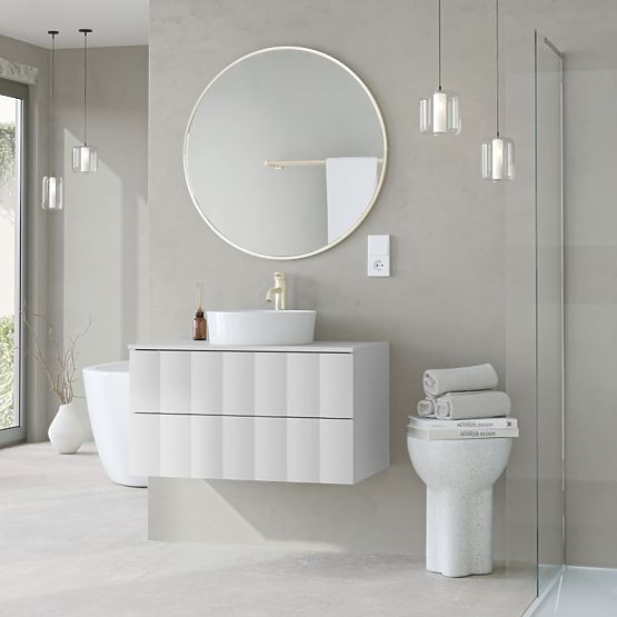 Skrinka pod umývadlo na dosku Grita 80 cm, biela, vlnitý čelný panel