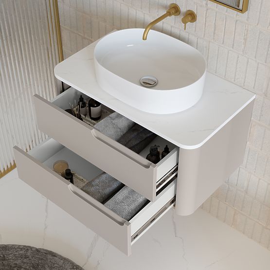 Skrinka pod umývadlo na dosku Zora, zaoblená, biela/hnedosivá