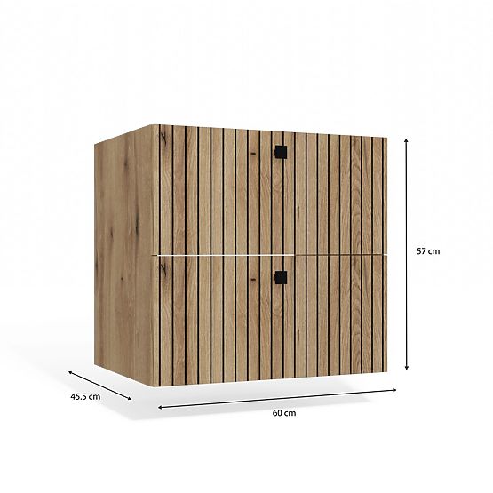 SKRINKA POD UMÝVADLO TIGO 60 2S DUB EVOKE 2 ZÁSUVKY DRÁŽKOVANÝ ČELNÝ PANEL ZÁVESNÁ