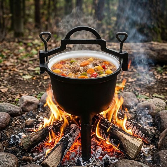 Smalcovaný liatinový kotlík 10L stojaci lovecký hrniec ohnisko gril MultiGarden