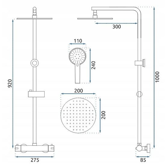 Sprchová sada s termostatom REA Bliss zlatá kartáčovaná