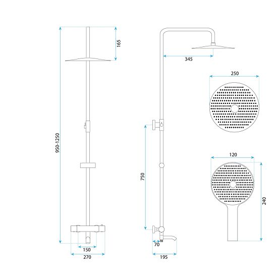 Sprchová sada s termostatom Rea Lungo Diamond Zlatá
