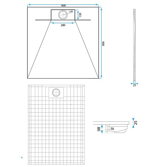 Sprchová vanička Bazalt Grey 90x90