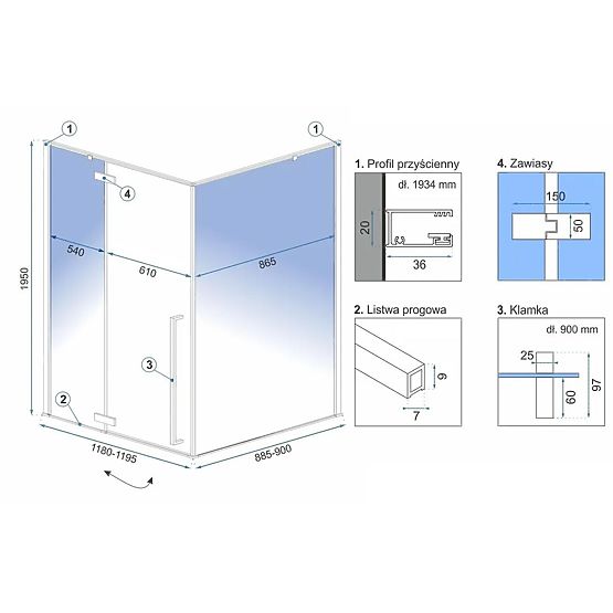 Sprchový kút Rea Fargo 120x90 Gold
