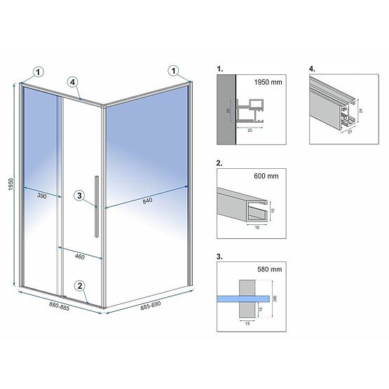 Sprchový kút SOLAR Kartáčovaná Meď 90x90