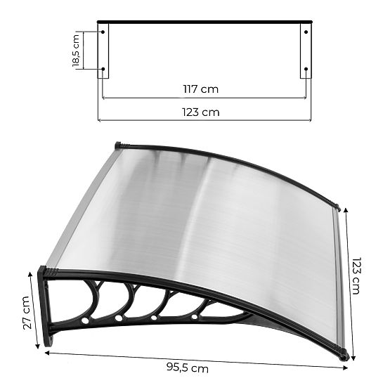 Strieška nad dvere 120x100 cm prístrešok ochrana polykarbonát polykarbonát