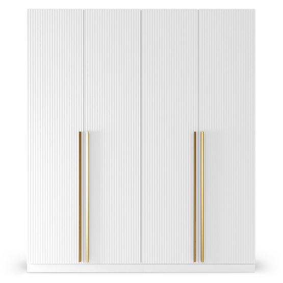 Štvor-dverová skriňa Neroli, jednoduché drážky, biela