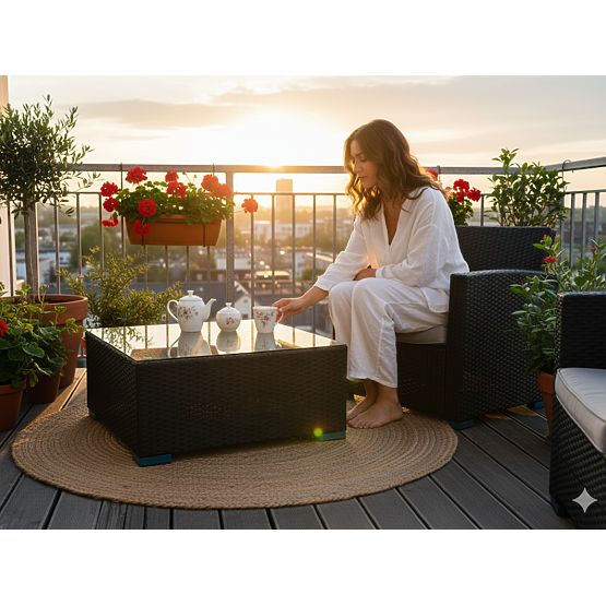 Štvorcový stôl z čierneho technoratanu