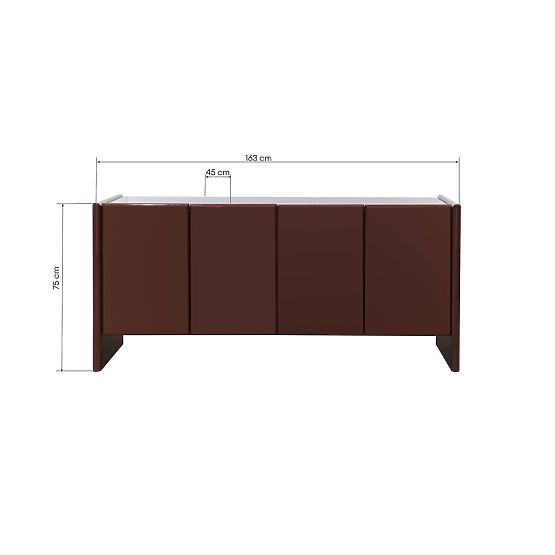 Štvordverová komoda Loren, bordová/hnedá, mramor, lesklá