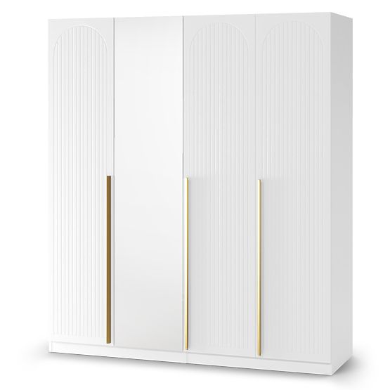 Štvordverová skriňa Neroli, drážky v oblúku/zrkadlo, biela