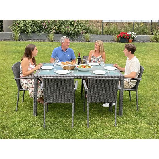 Súprava jedálenského nábytku z technoratanu (stôl 150x90cm + 6 stoličiek) AVVICENTE sivá