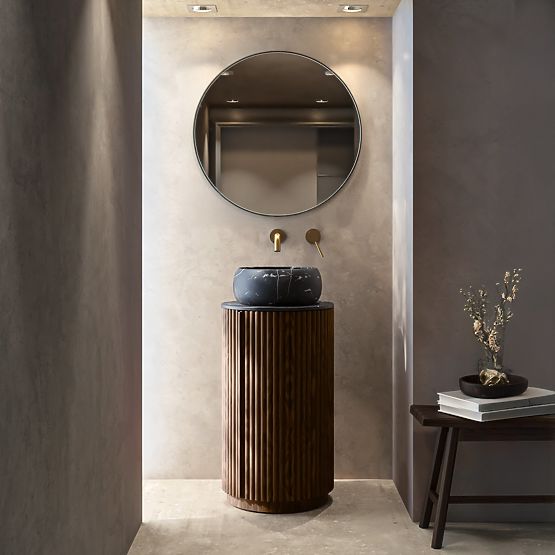 Súprava skrinky s doskou a umývadlom La promessa 40 cm, ryhovaná, zaoblená, tmavý orech/čierna